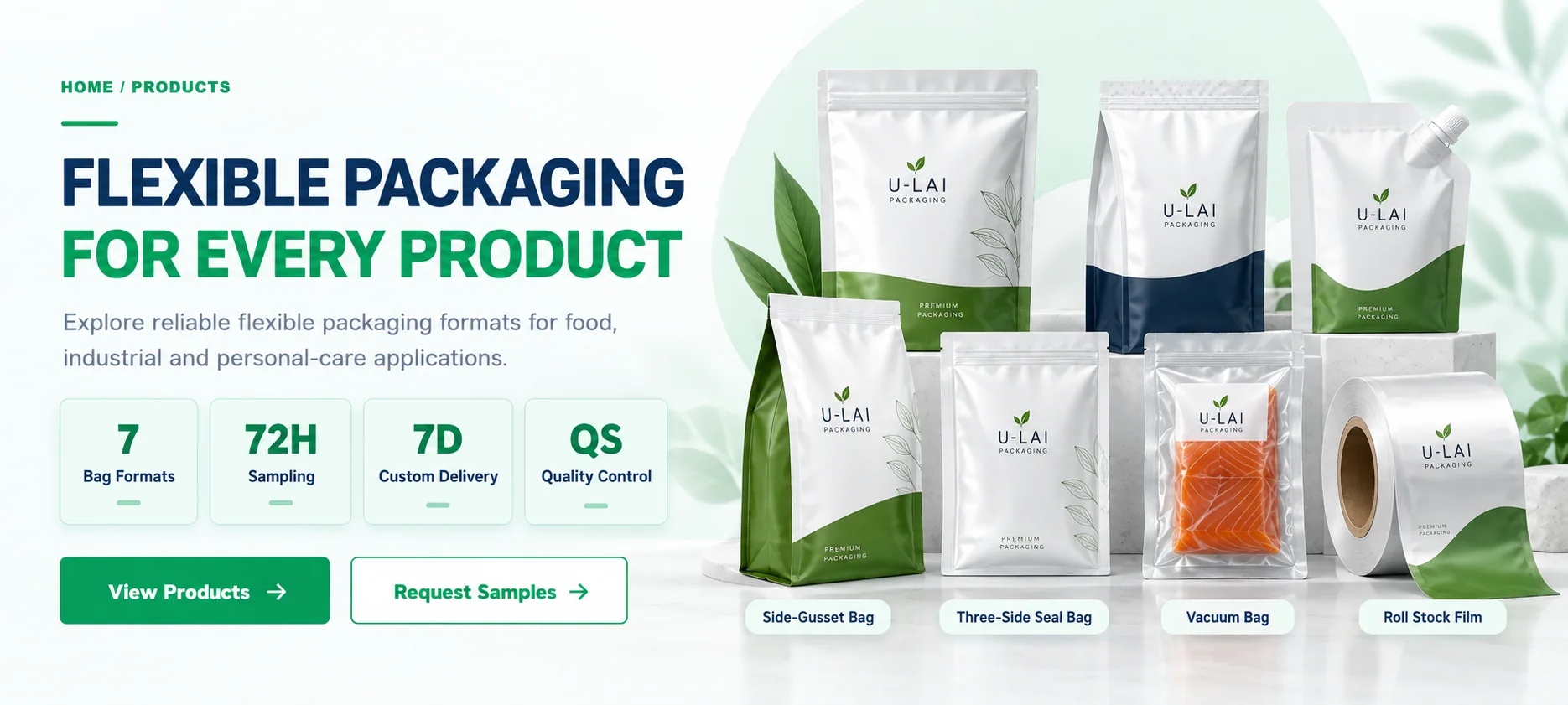 Flexible packaging for every product, including side-gusset bags, three-side-seal bags, vacuum bags and roll stock film