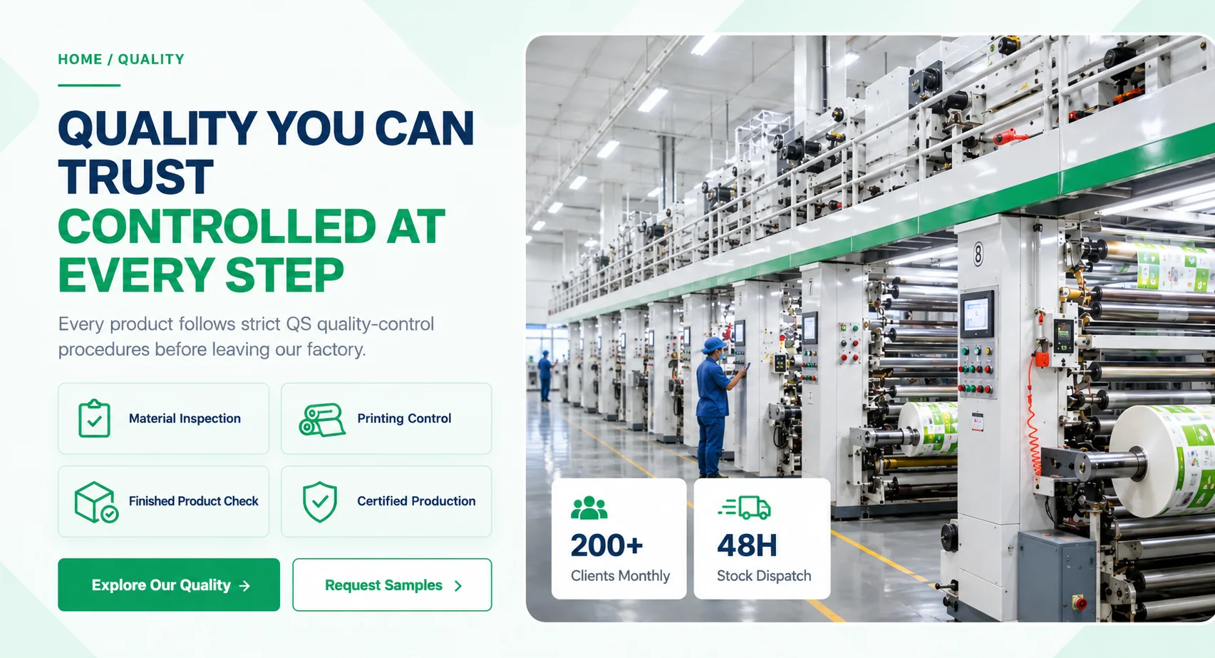 Quality-controlled flexible packaging production facility